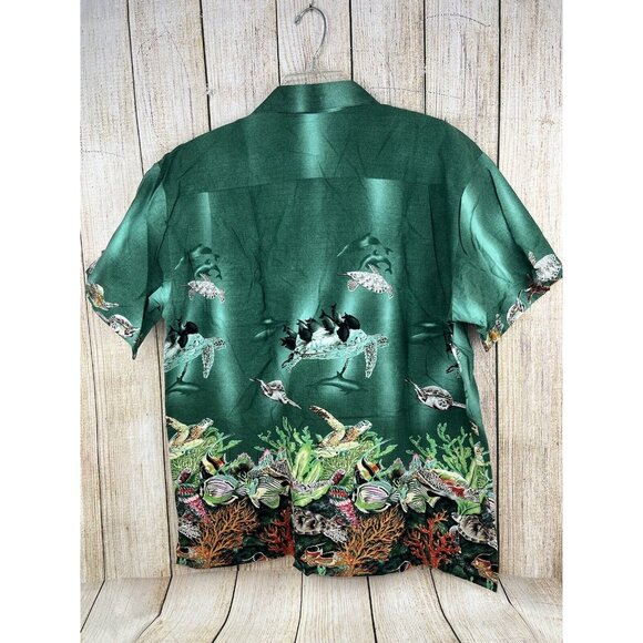 Men Graphic Coral Reef Shirt Button Front XL Tropical Fish Hawaiian 100% Cotton - Picture 9 of 11